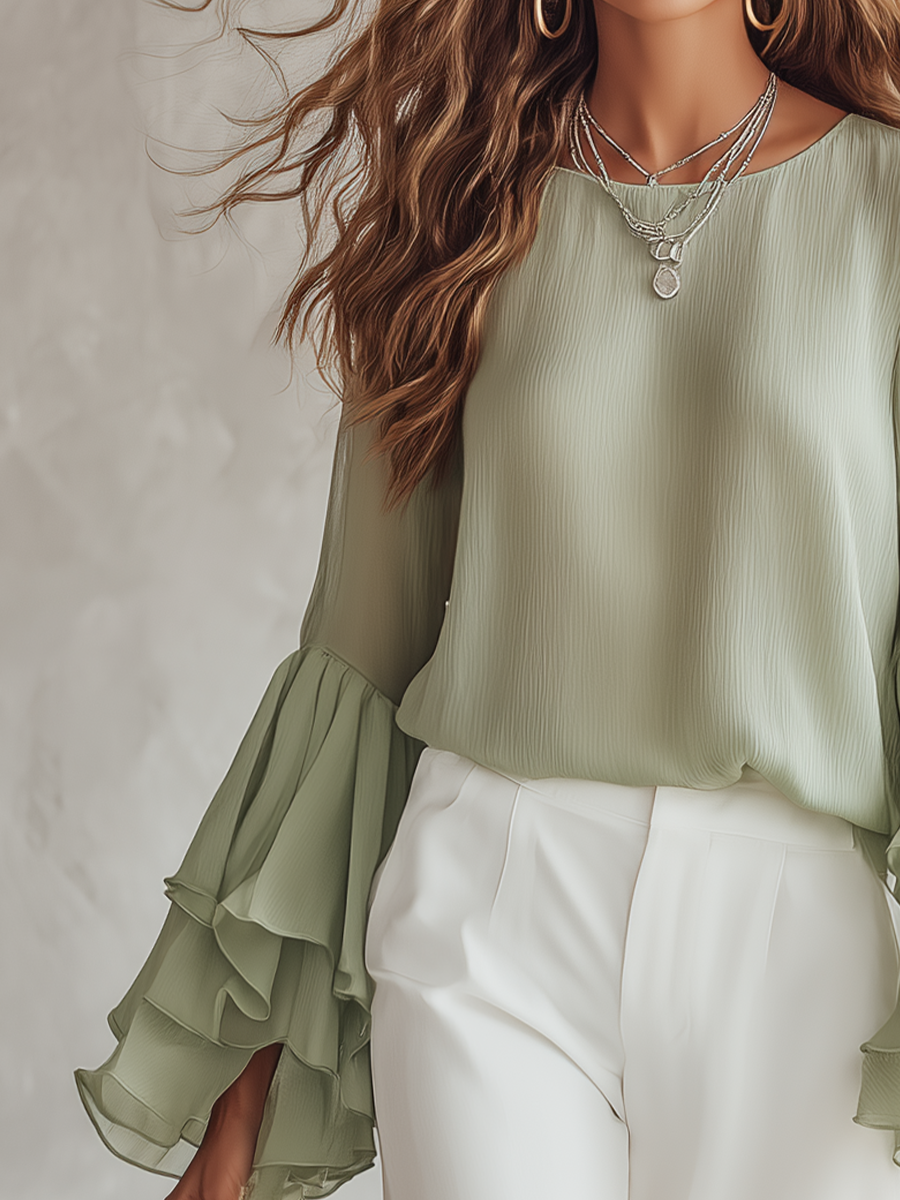 Soft Tiered Ruffle Sleeve Blouse