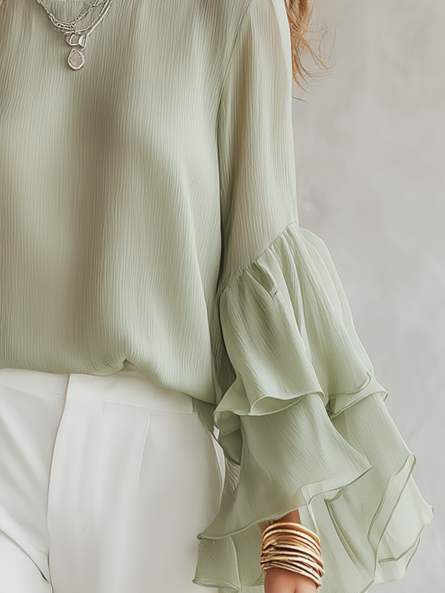 Soft Tiered Ruffle Sleeve Blouse