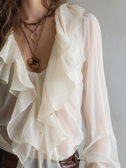 Elegant Sheer Ruffle Blouse