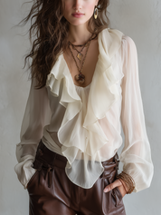 Elegant Sheer Ruffle Blouse