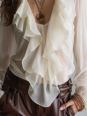 Elegant Sheer Ruffle Blouse