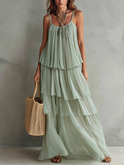 Boho Tiered Pleated Sleeveless Maxi Dress