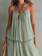 Boho Tiered Pleated Sleeveless Maxi Dress