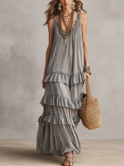 Bohemian Gray Ruffled Maxi Dress