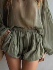 Boho Elastic Waist Bubble Short Set