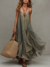 Ethereal Sleeveless Tiered Flowy Maxi Dress