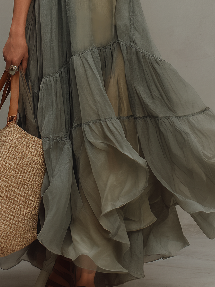 Ethereal Sleeveless Tiered Flowy Maxi Dress