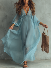 Airy Sheer Sleeve Maxi Dress