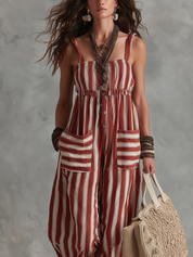 Bohemian Red Striped Jumpsuit