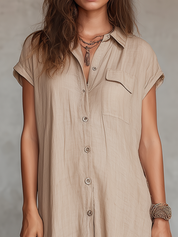 Minimal Button-Front Cotton Maxi Shirt Dress
