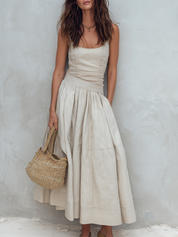 Structured Square Neck Linen Maxi Dress