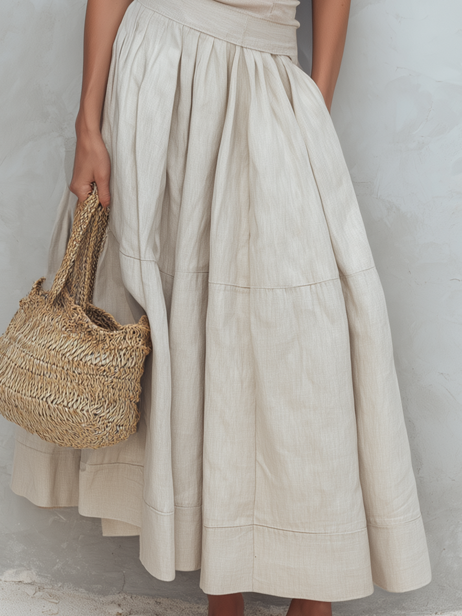 Structured Square Neck Linen Maxi Dress