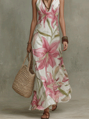 Elegant Boho Backless Floral Flowing Maxi Dress