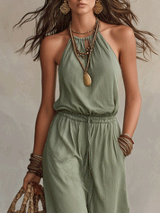 Effortless Boho Sleeveless Drawstring Waist Jumpsuit
