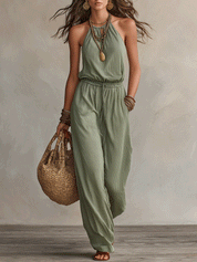 Effortless Boho Sleeveless Drawstring Waist Jumpsuit