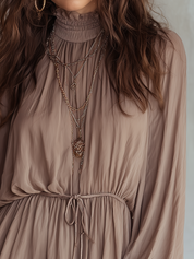 Soft Gathered Waist Long Sleeve Mini Dress