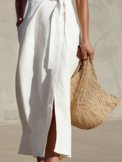 Minimal Tie-Waist V-Neck Midi Dress