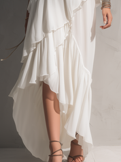 Flowy One-Shoulder Ruffle Trim Midi Dress