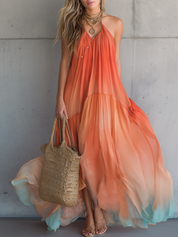 Flowy Ombre Chiffon Halter Maxi Dress