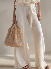 Flowy Strapless Ruffle Top & Wide-Leg Pants Set