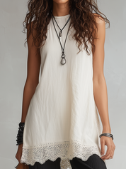 Refined Lace-Hem Sleeveless Tunic & Wide-Leg Pants Set