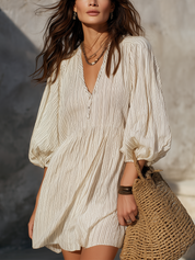 Lightweight Textured Puff Sleeve Mini Dress