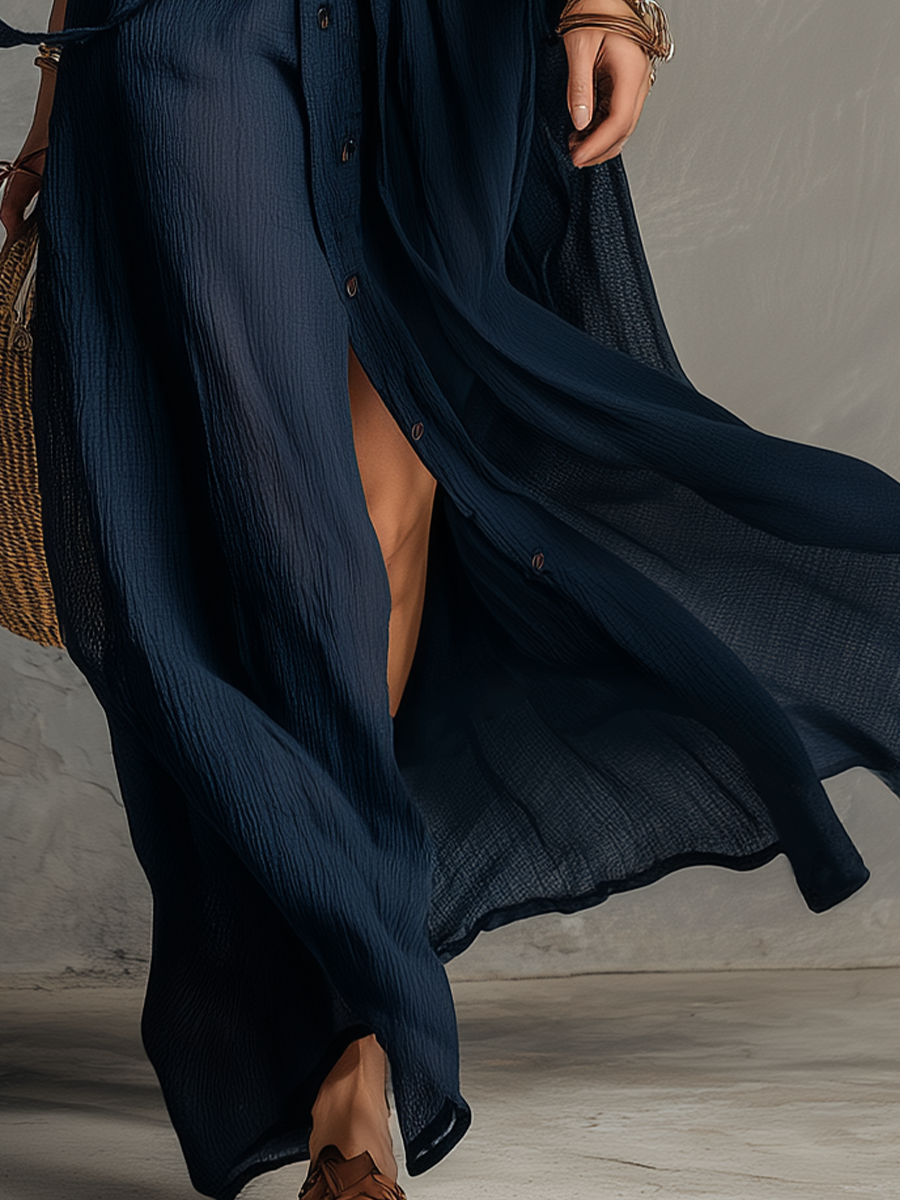 Fluid V-Neck Waist-Tie Maxi Dress