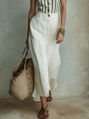 Effortless Boho Striped Strapless Top & White Maxi Skirt Set
