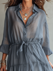 Sheer Layered Tie-Waist Midi Dress