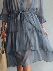 Sheer Layered Tie-Waist Midi Dress