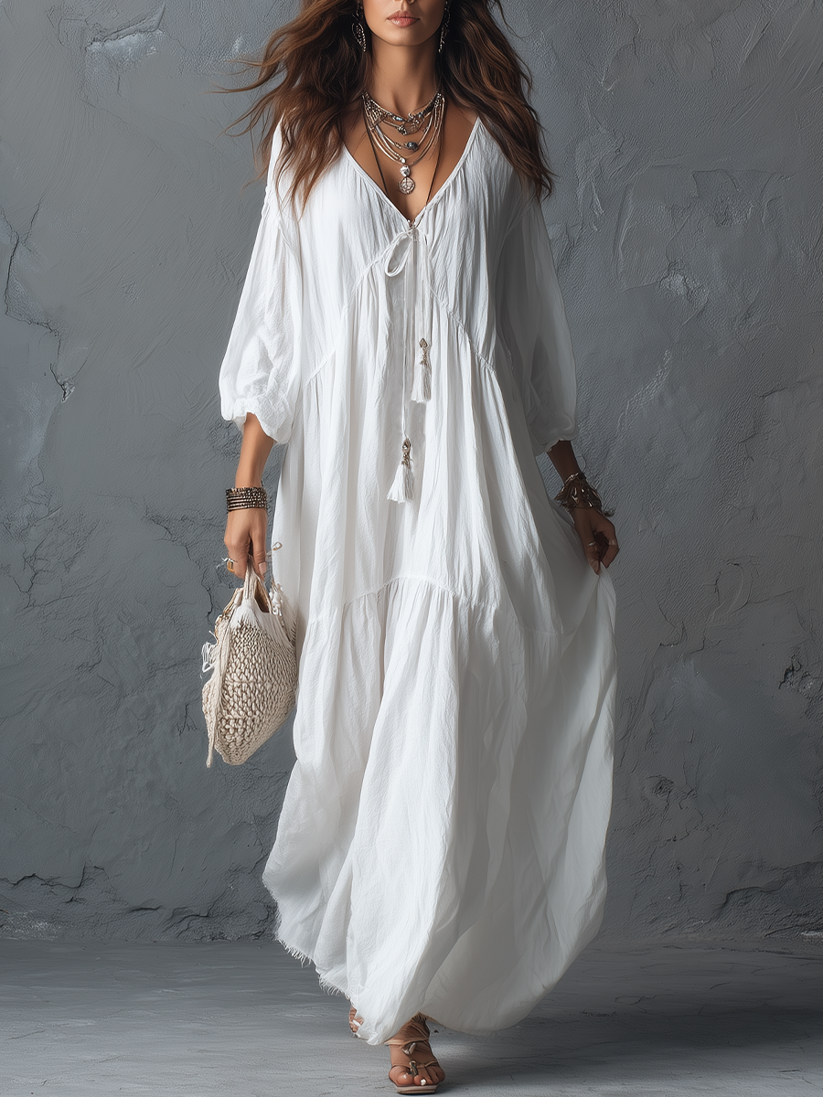Relaxed Tassel Detail Maxi Dress