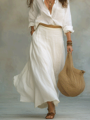 Effortless Boho White Linen Shirt & Maxi Skirt Set