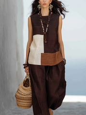 Bohemian Color-block Linen Set
