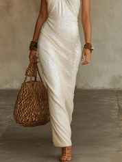Elegant Ivory Halter Neck Slim Silhouette Maxi Dress