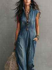 Bohemian Blue Denim Jumpsuit