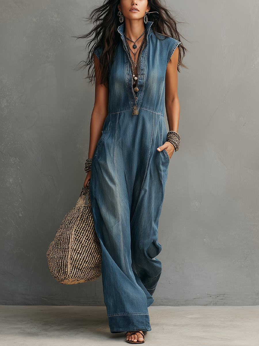 Bohemian Blue Denim Jumpsuit