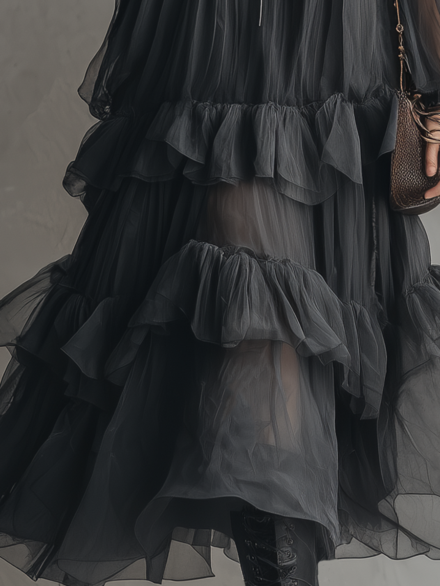 Sheer Layered Ruffle Midi Dress