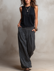 Minimal Sleeveless Stripe Pant Set