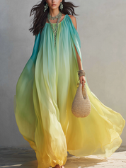 Fresh Gradient Halter Neck Chiffon Maxi Dress
