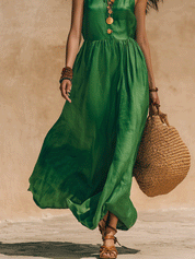 Effortless Boho Emerald Green Halter Maxi Dress