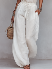 Lightweight White Drawstring Waist Wide-Leg Set