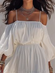 Airy White Off-Shoulder Tiered Maxi Dress