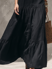 Relaxed Black Halter Neck Tiered Maxi Dress