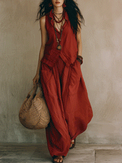 Effortless Bohemian Loose Fit Terracotta Red Top And Trousers