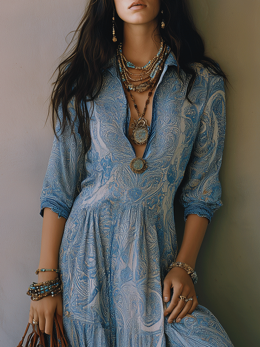 Romantic Bohemian Soft Print And Relaxed Fit Maxi Dress