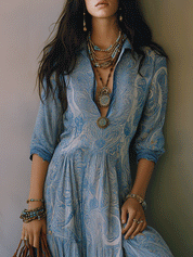 Romantic Bohemian Soft Print And Relaxed Fit Maxi Dress