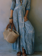 Romantic Bohemian Soft Print And Relaxed Fit Maxi Dress