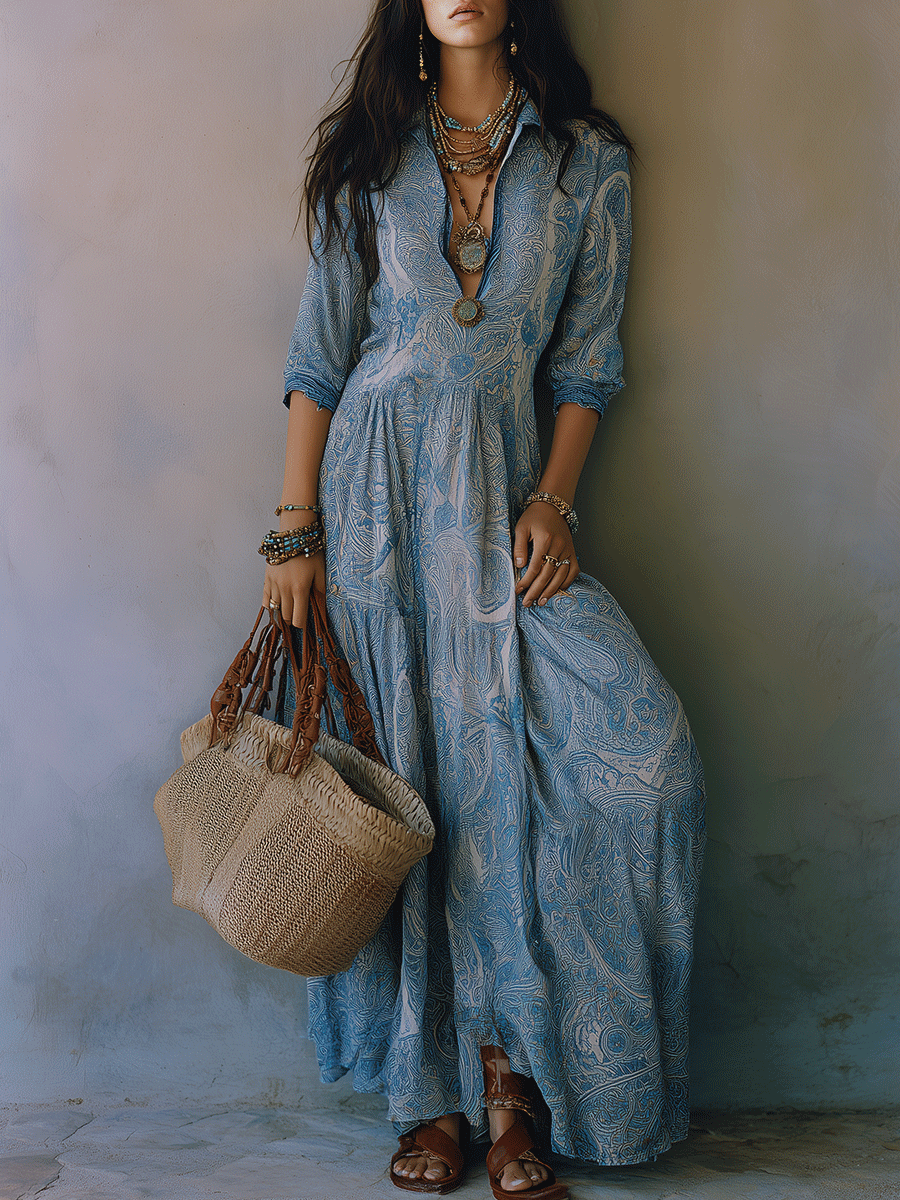 Romantic Bohemian Soft Print And Relaxed Fit Maxi Dress