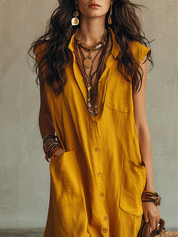 Relaxed Fit In Ochre Yellow Statement Bohemian Maxi Dress