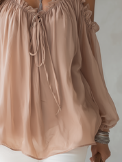 Soft Apricot Off-Shoulder Tie Blouse
